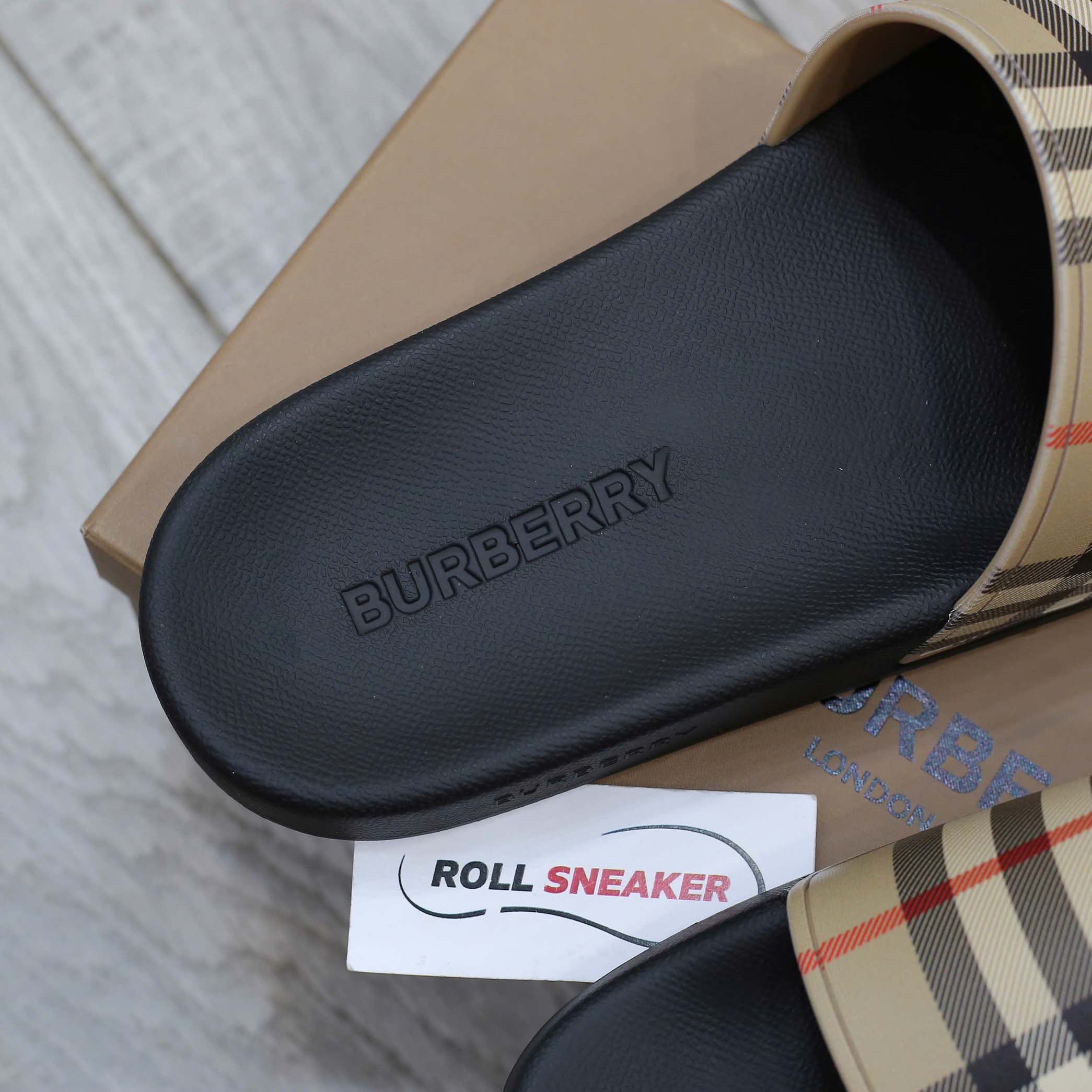 Dép Burberry Vintage Check Print Slides Archive Beige