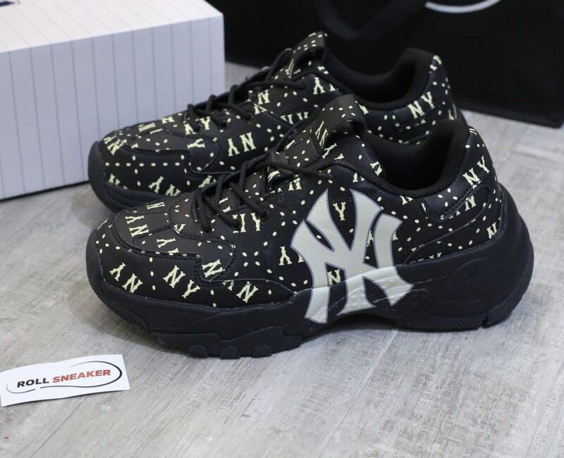 Giày MLB BigBall Chunky Saffiano Diamond Monogram New York Yankees Black Like Auth