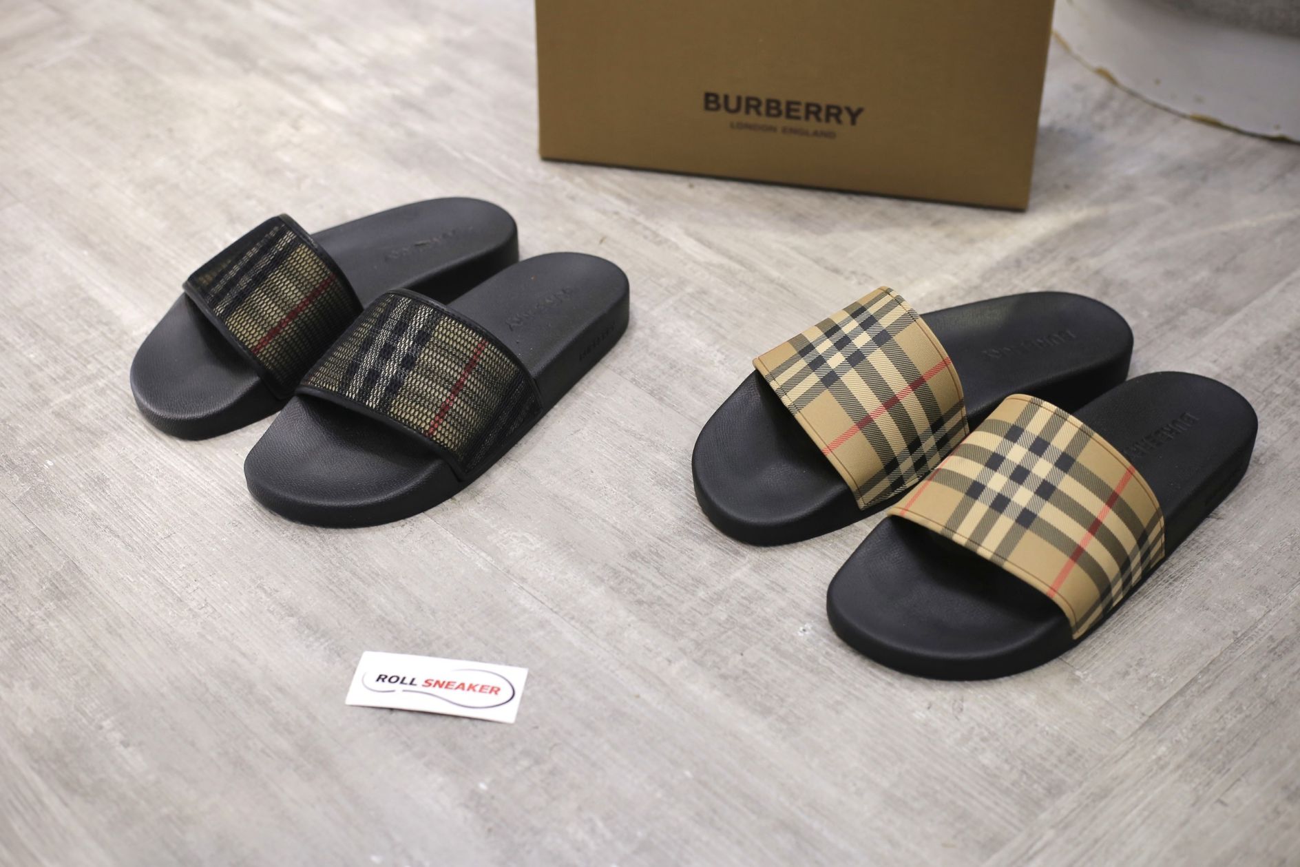 Dép Nam Burberry Check Cotton and Mesh Slides