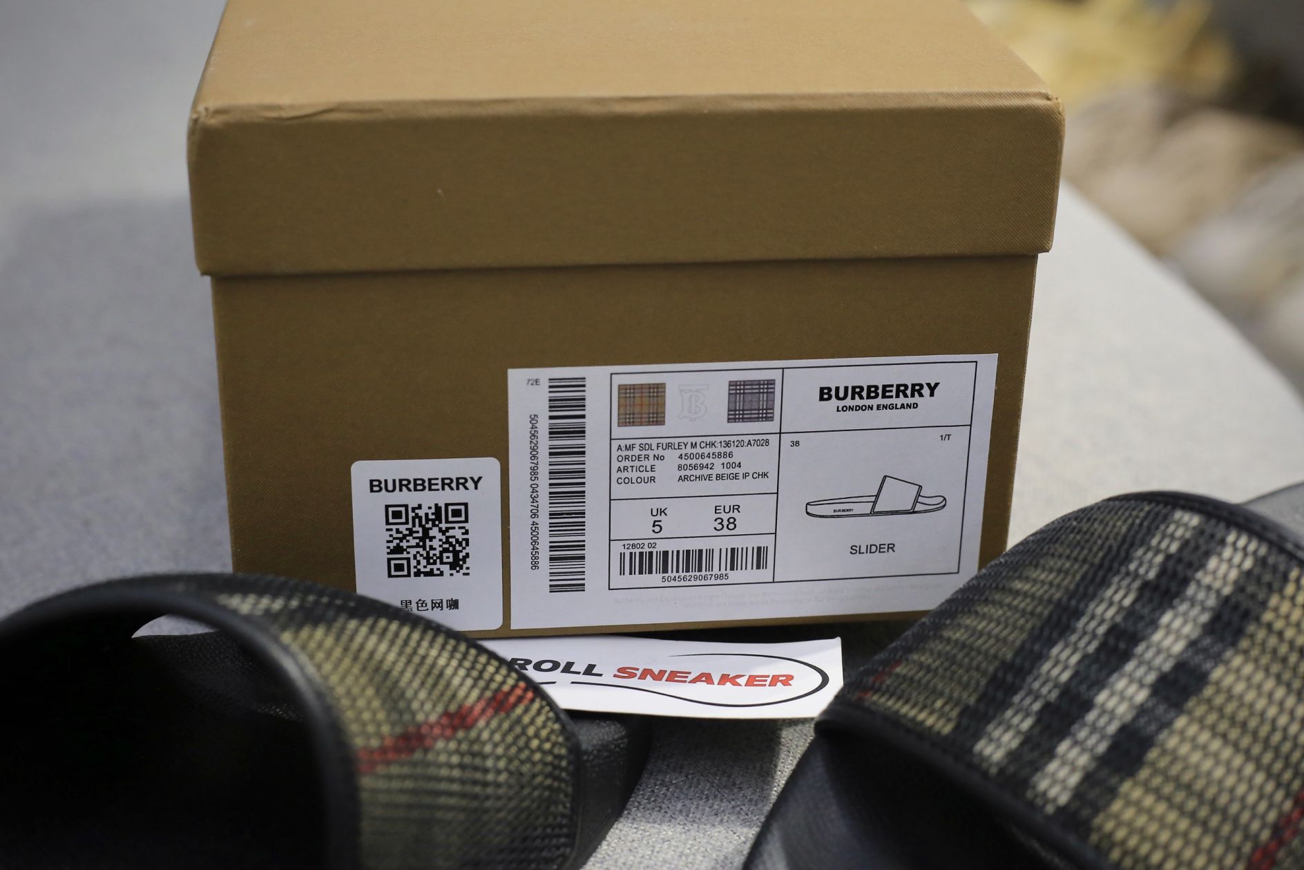 Dép Nam Burberry Check Cotton and Mesh Slides