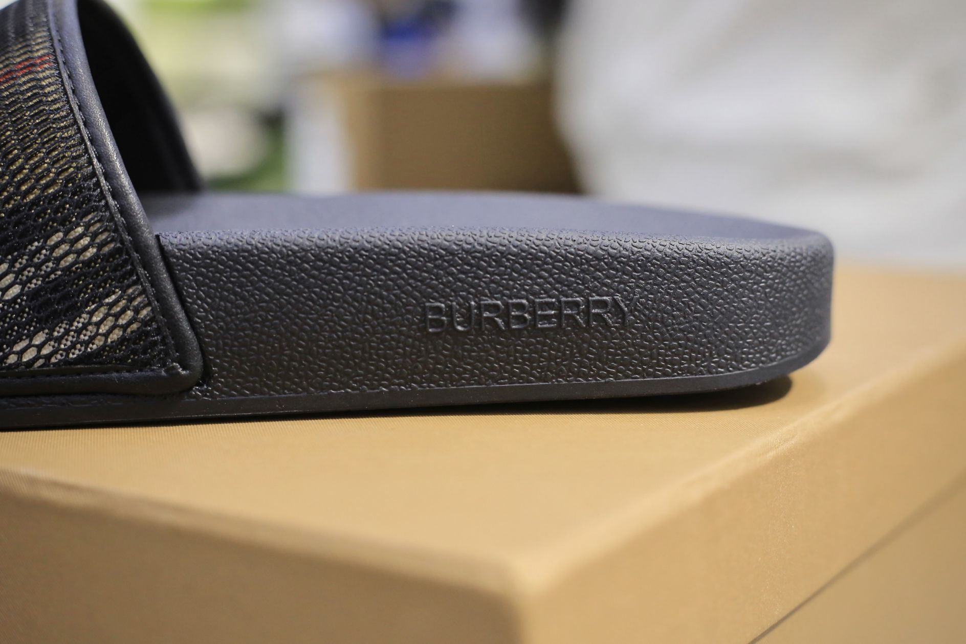 Dép Nam Burberry Check Cotton and Mesh Slides