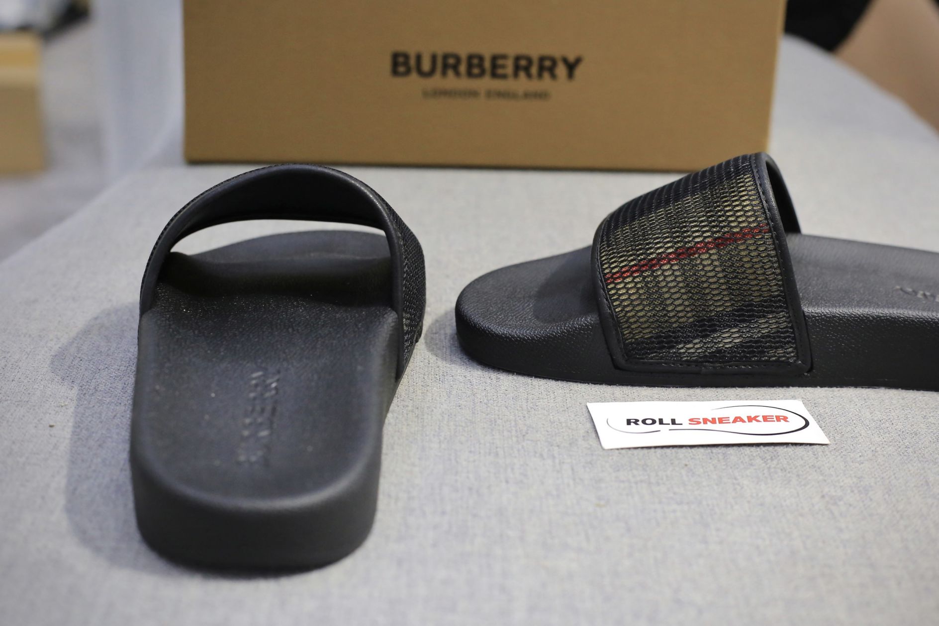 Dép Nam Burberry Check Cotton and Mesh Slides