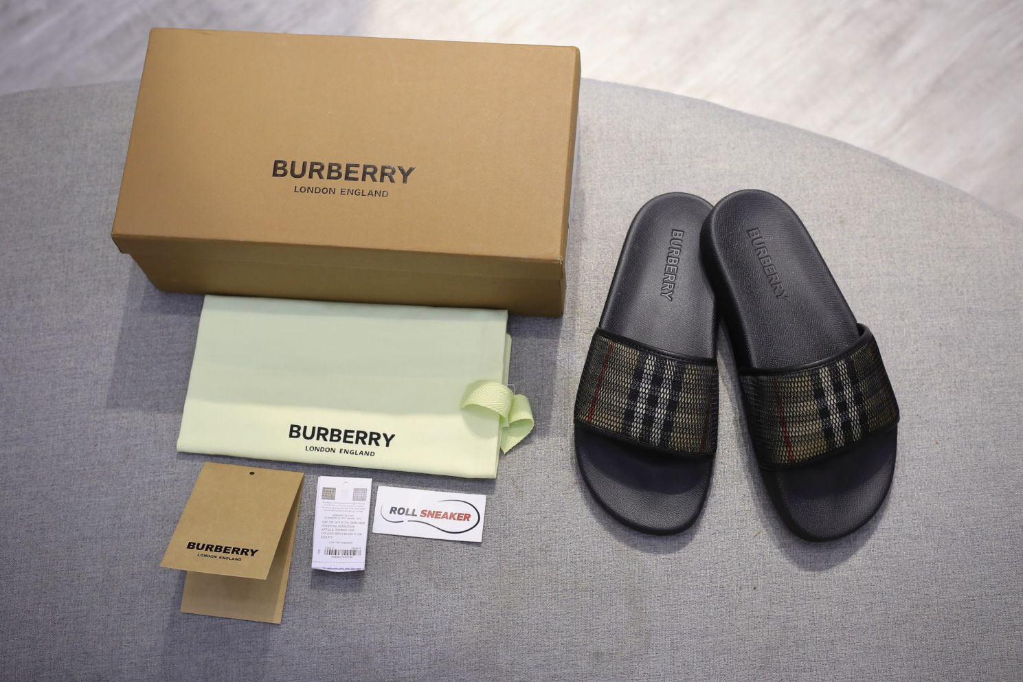 Dép Nam Burberry Check Cotton and Mesh Slides
