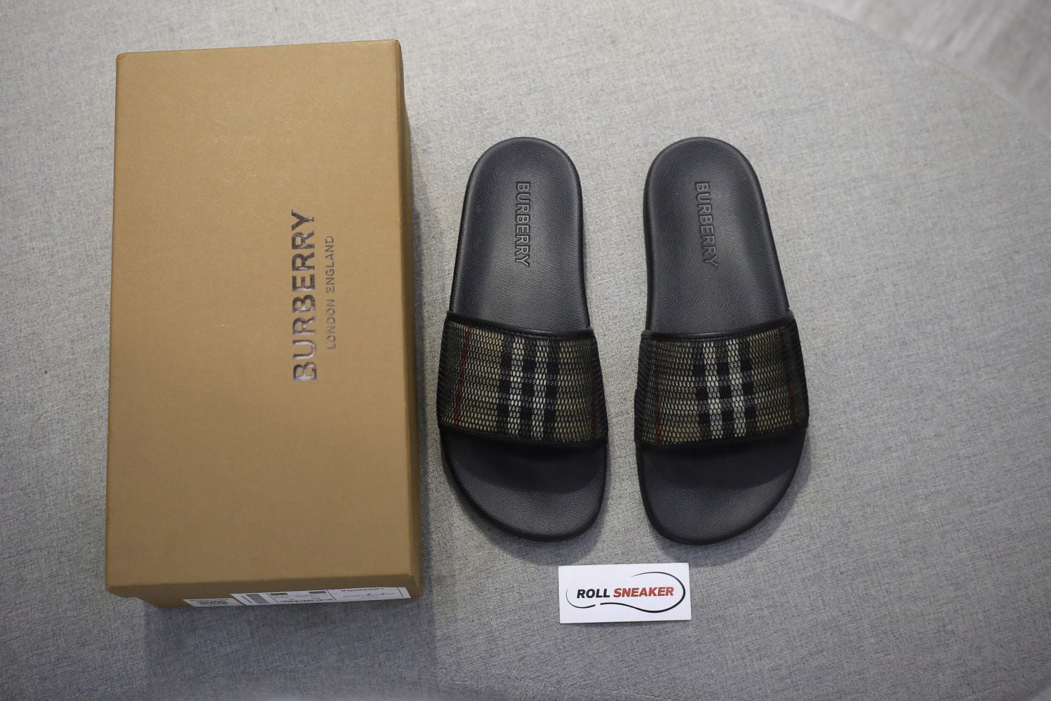 Dép Nam Burberry Check Cotton and Mesh Slides