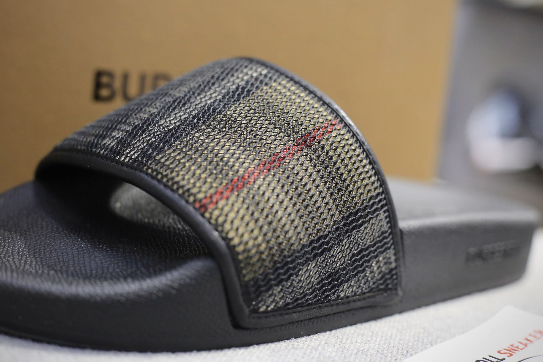 Dép Nam Burberry Check Cotton and Mesh Slides