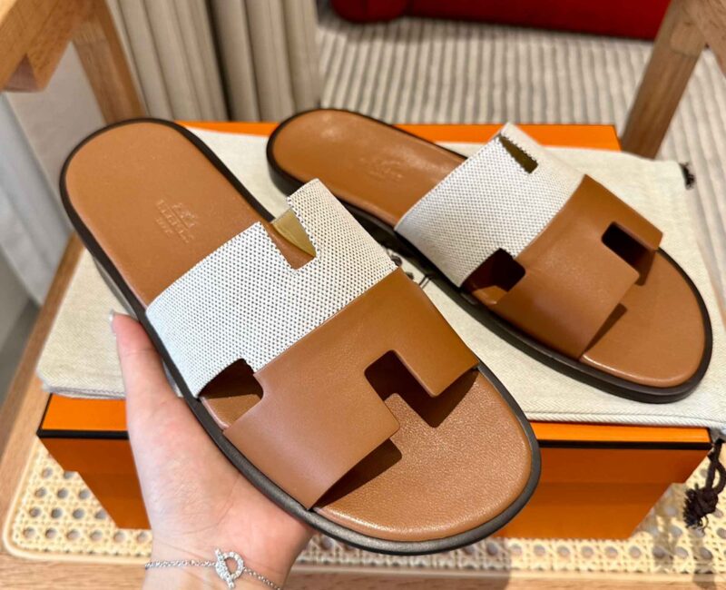 Dép Hermes Nam Canvas Bicolor Nâu Best Quality