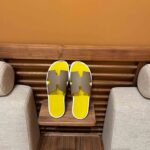 Dép Hermes Nam da Epsom (Sần) Nâu Lót Vàng Best Quality