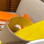 Dép Hermes Nam da Epsom (Sần) Nâu Lót Vàng Best Quality