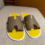 Dép Hermes Nam da Epsom (Sần) Nâu Lót Vàng Best Quality