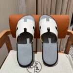 Dép Hermes Nam da Epsom (Sần) Trắng Lót Xám Best Quality
