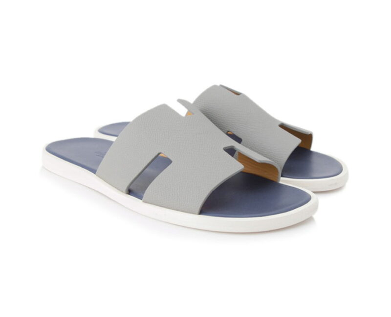 Dép Hermes Nam da Epsom (Sần) Xám Lót Xanh Best Quality