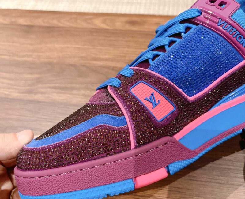 Giày Louis Vuitton LV Trainer Monogram Blue Strass