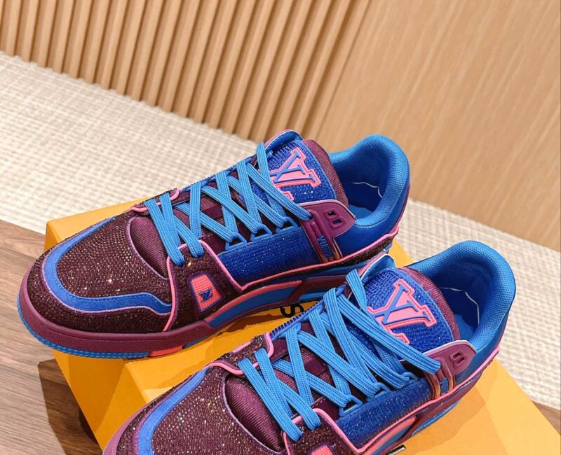 Giày Louis Vuitton LV Trainer Monogram Blue Strass