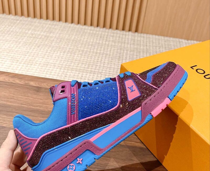 Giày Louis Vuitton LV Trainer Monogram Blue Strass