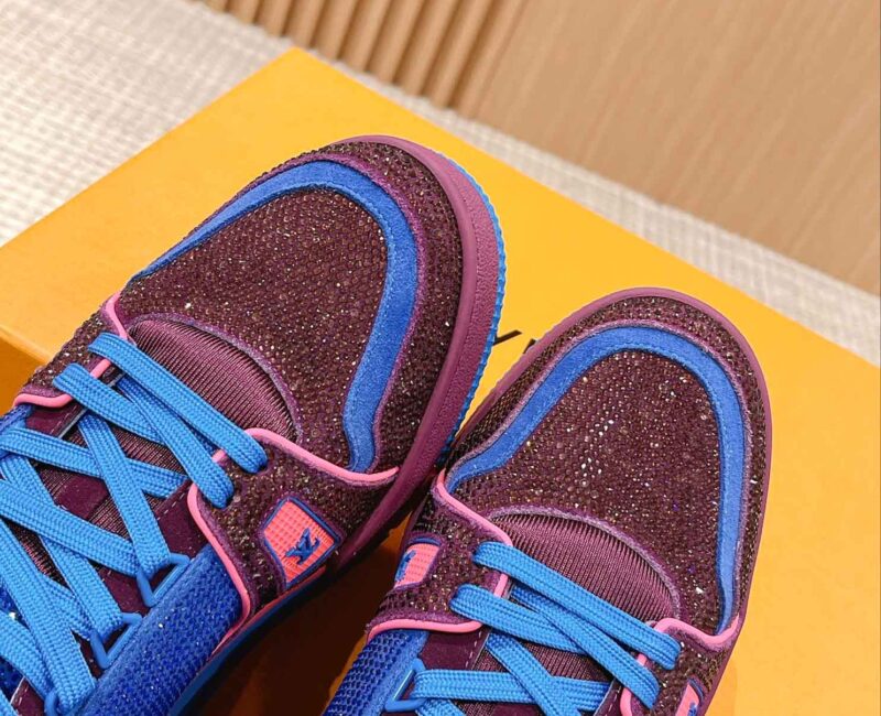 Giày Louis Vuitton LV Trainer Monogram Blue Strass