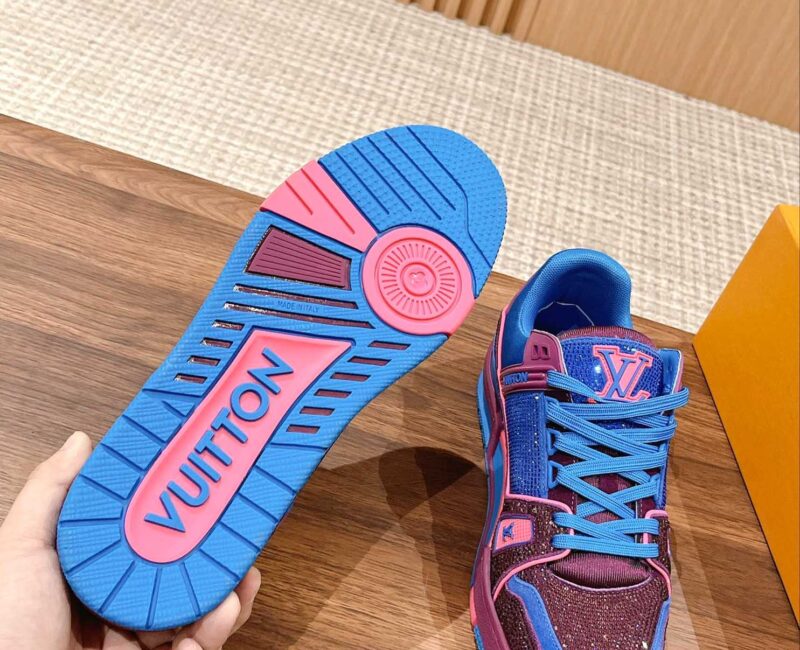 Giày Louis Vuitton LV Trainer Monogram Blue Strass