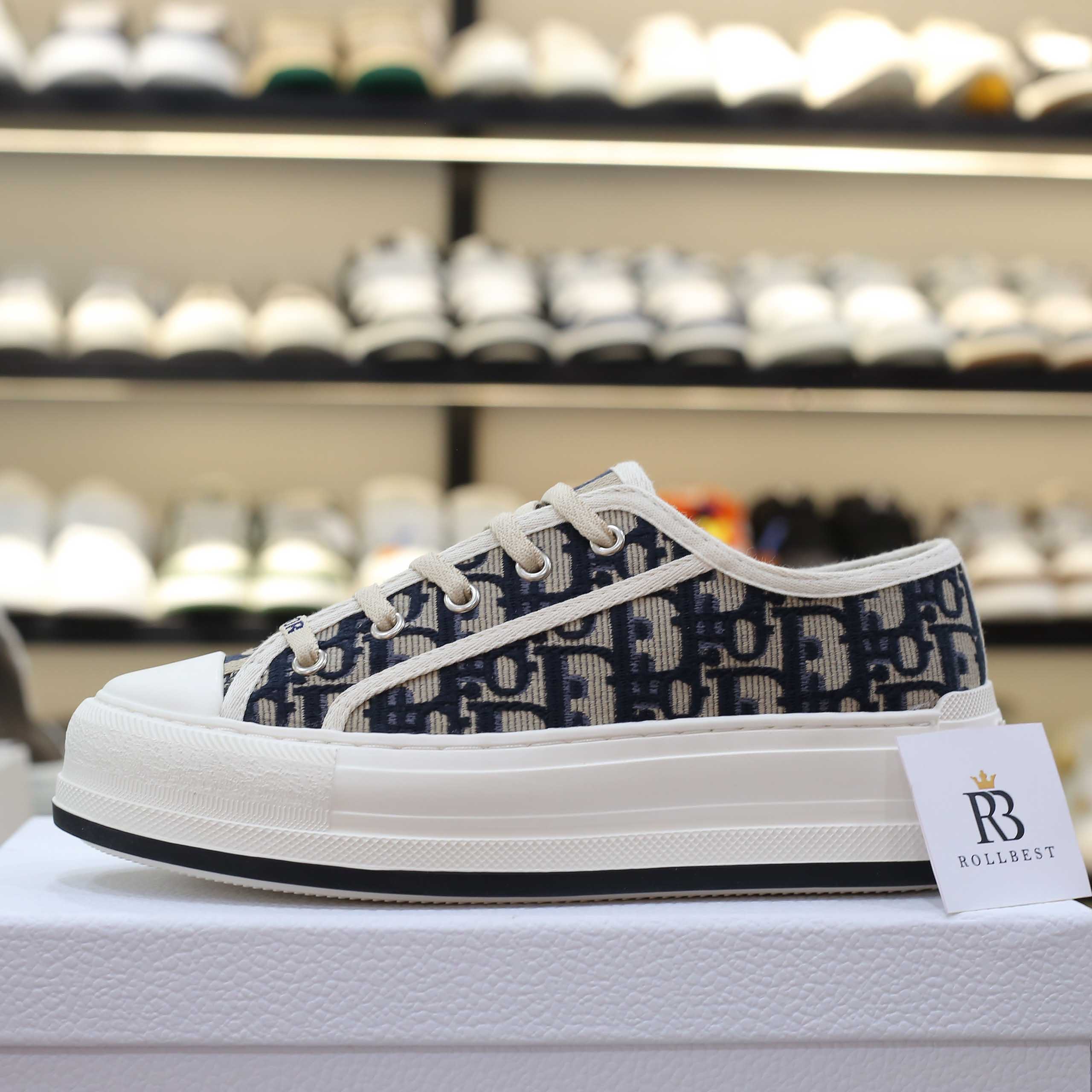 Giày WALK'N'DIOR PLATFORM Low-Top SNEAKER Deep Blue Dior Oblique Embroidered Cotton