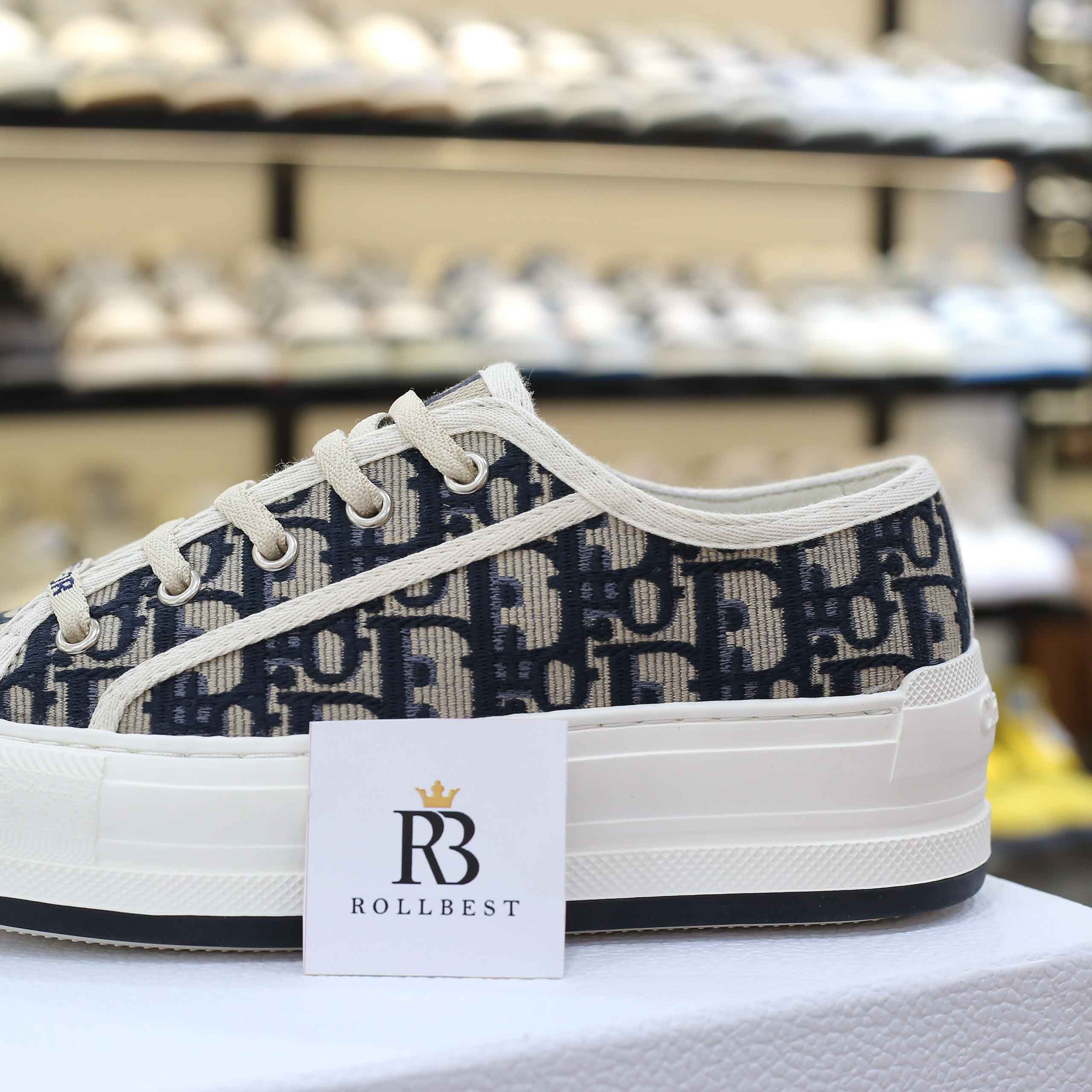 Giày WALK'N'DIOR PLATFORM Low-Top SNEAKER Deep Blue Dior Oblique Embroidered Cotton