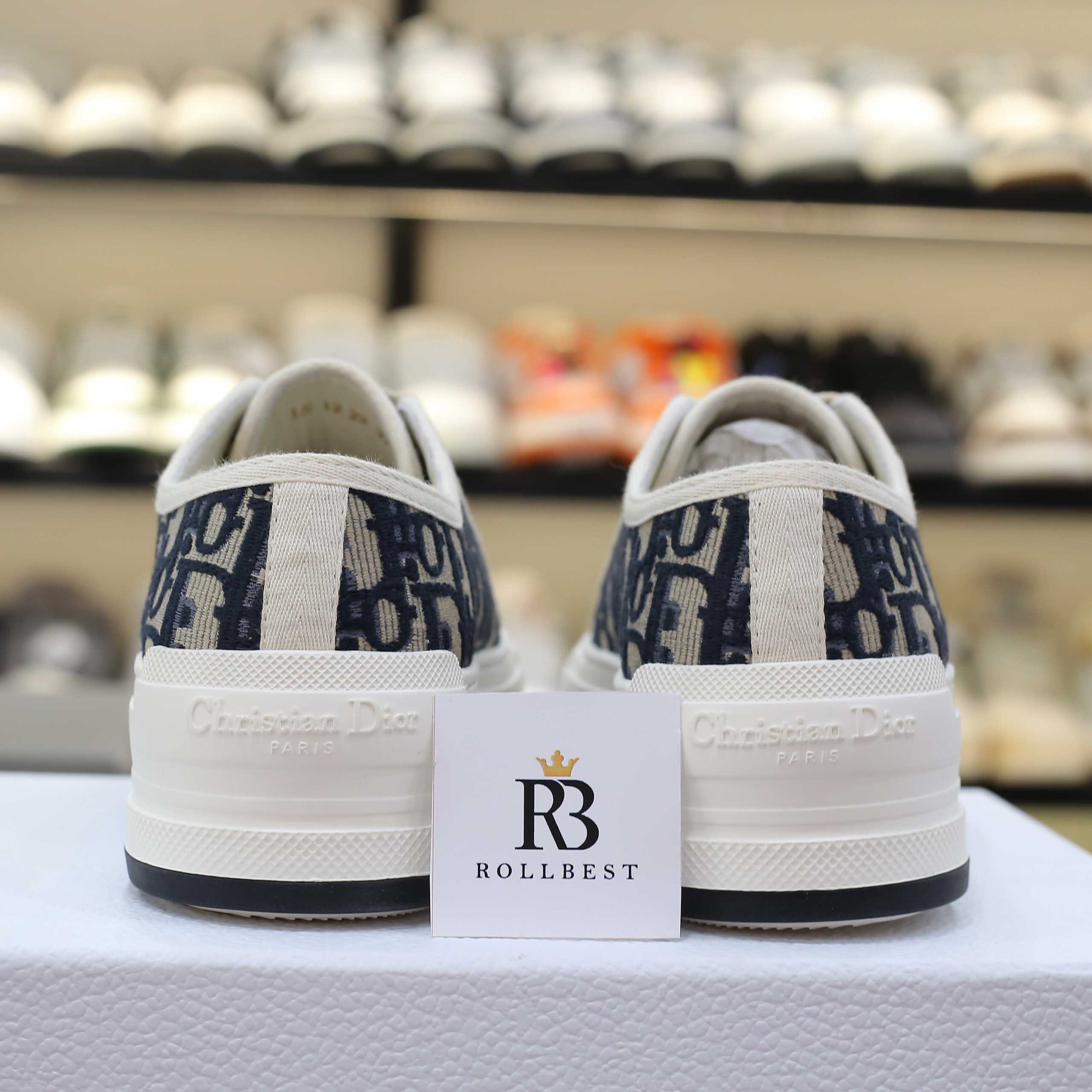 Giày WALK'N'DIOR PLATFORM Low-Top SNEAKER Deep Blue Dior Oblique Embroidered Cotton