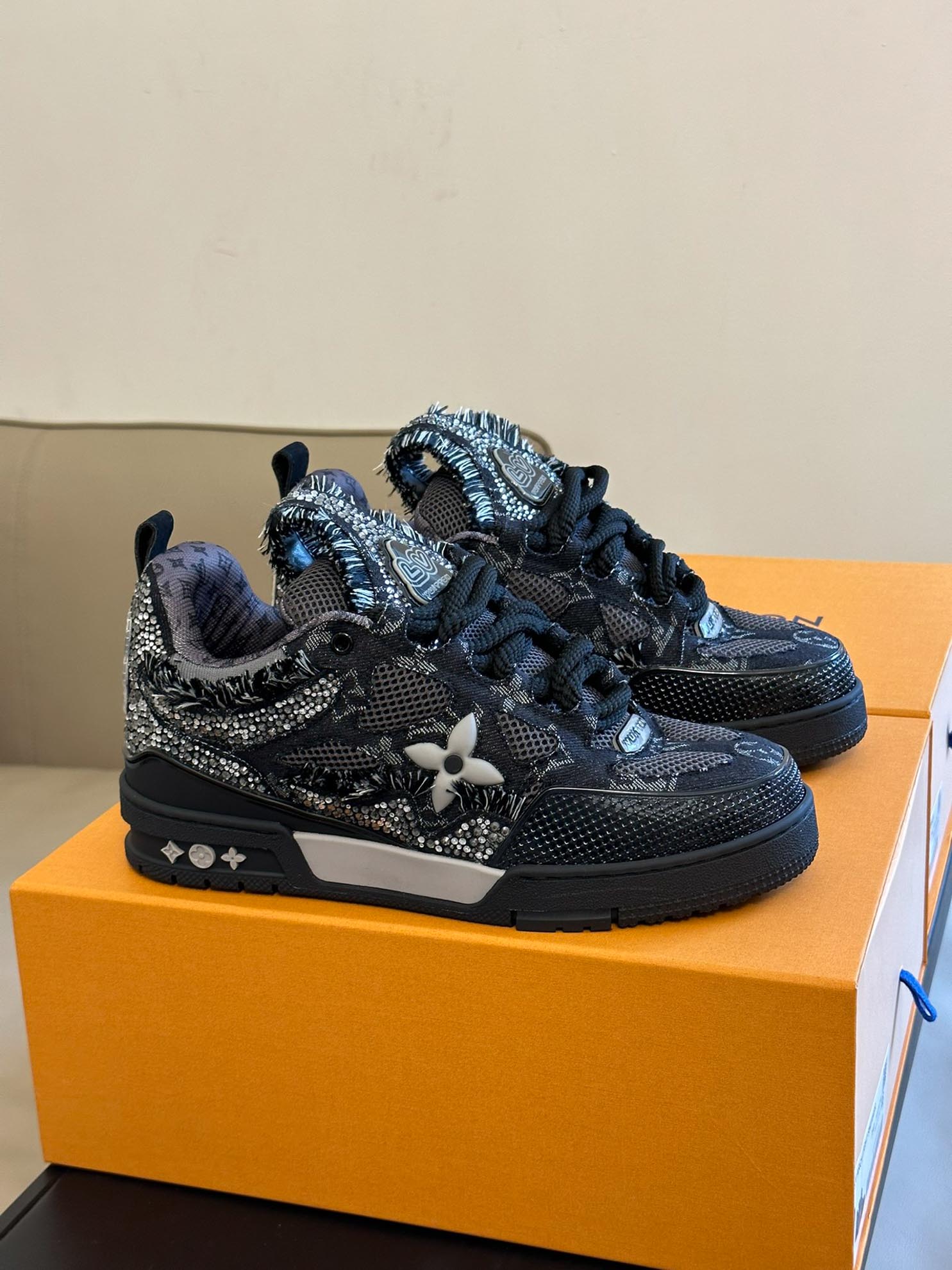 Louis Vuitton Skate Trainer Black Swarovski Monogran Best Quality