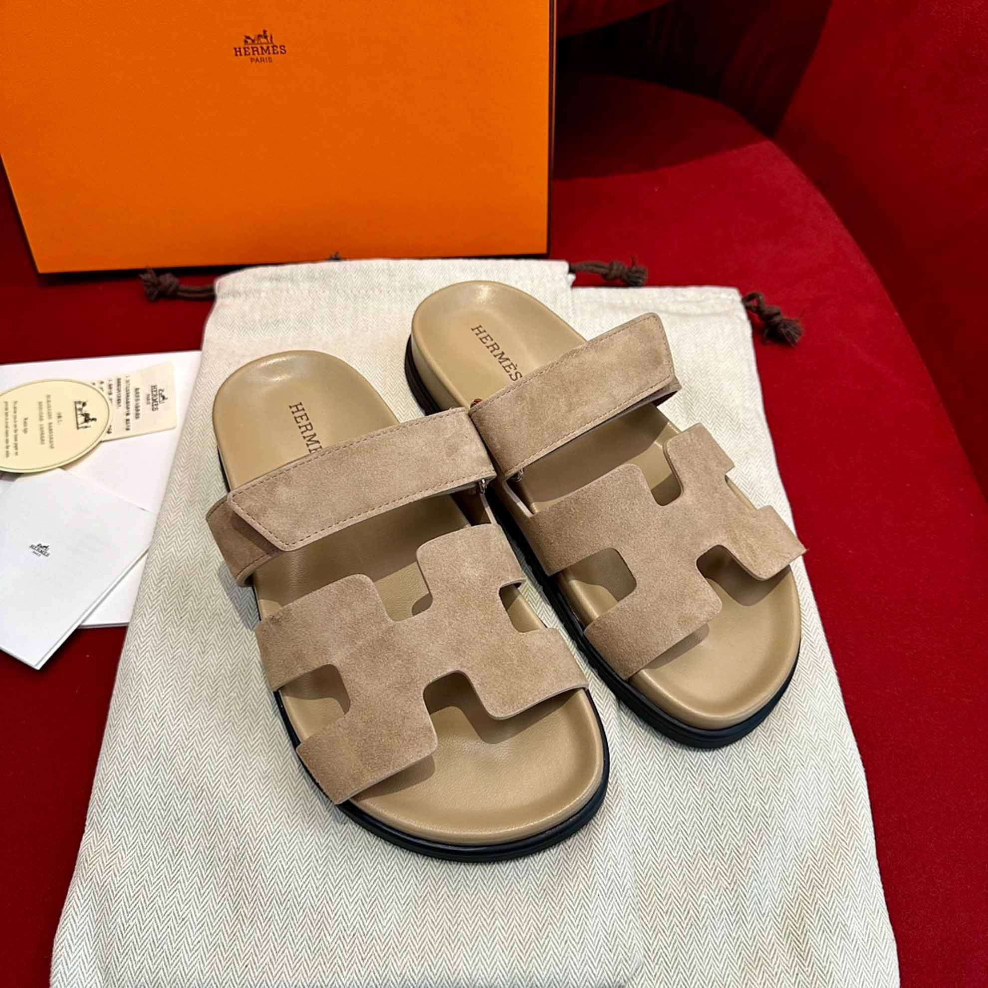 Dép Hermes Chypre Sandal Beige Suede Best Quality