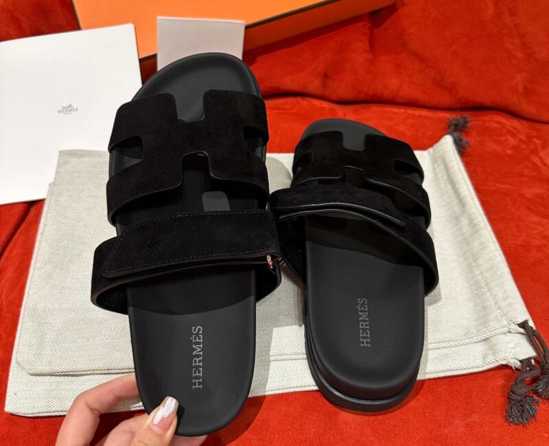 Dép Hermes Chypre Sandal Black Suede Best Quality
