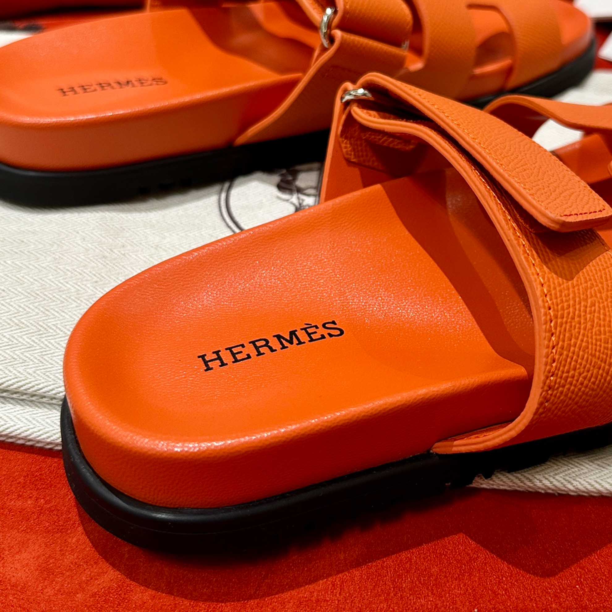 Dép Hermes Chypre Sandal Rose Sorbet Epsom Leather Best Quality