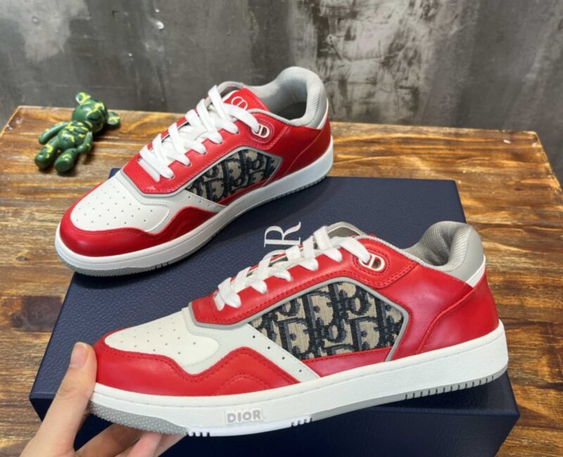 Giày Dior B27 Low Red Grey Dior Oblique Jacquard Like Auth