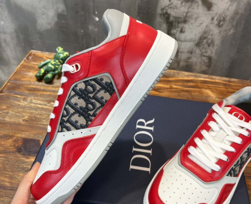 Giày Dior B27 Low Red Grey Dior Oblique Jacquard Like Auth