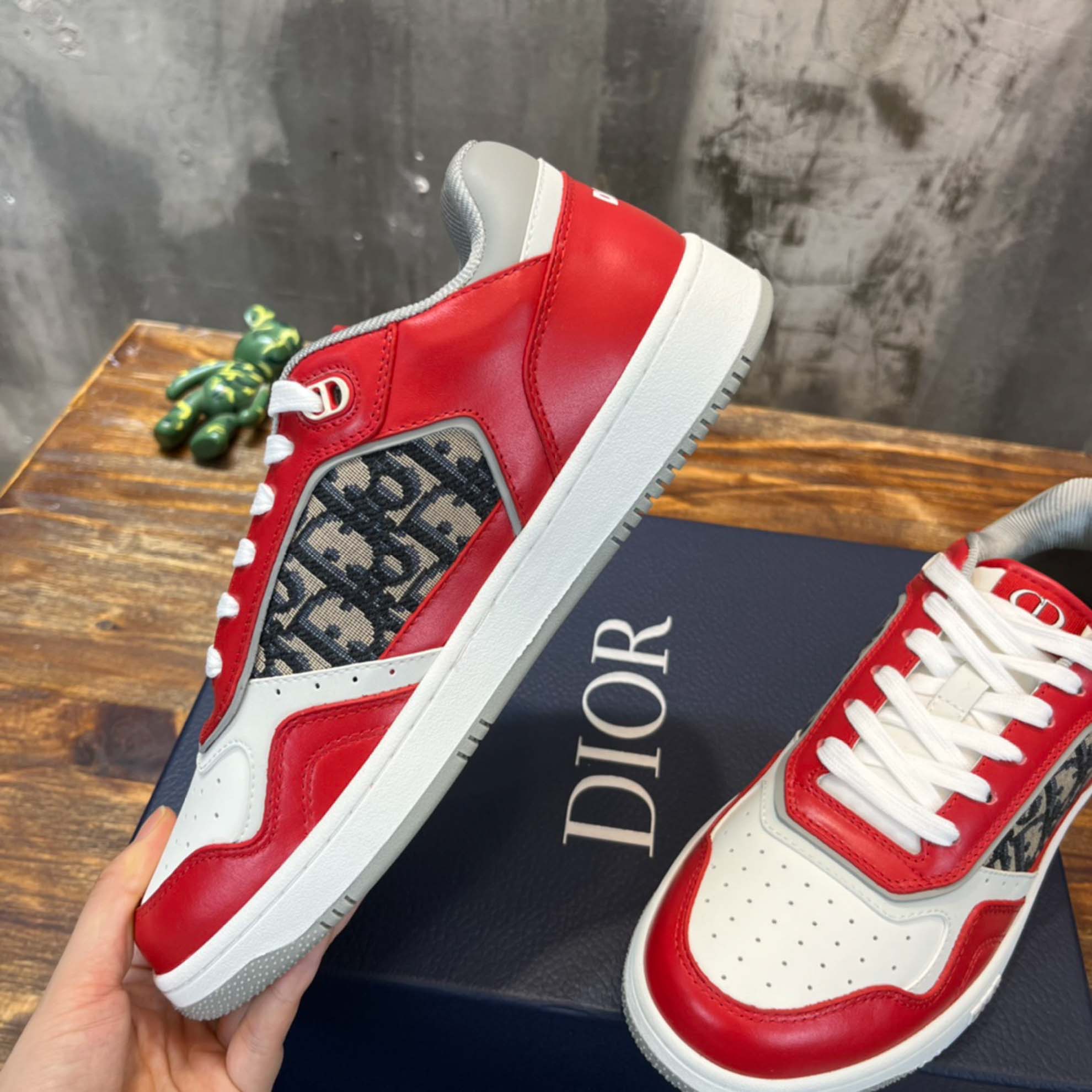 Giày Dior B27 Low Red Grey Dior Oblique Jacquard Like Auth