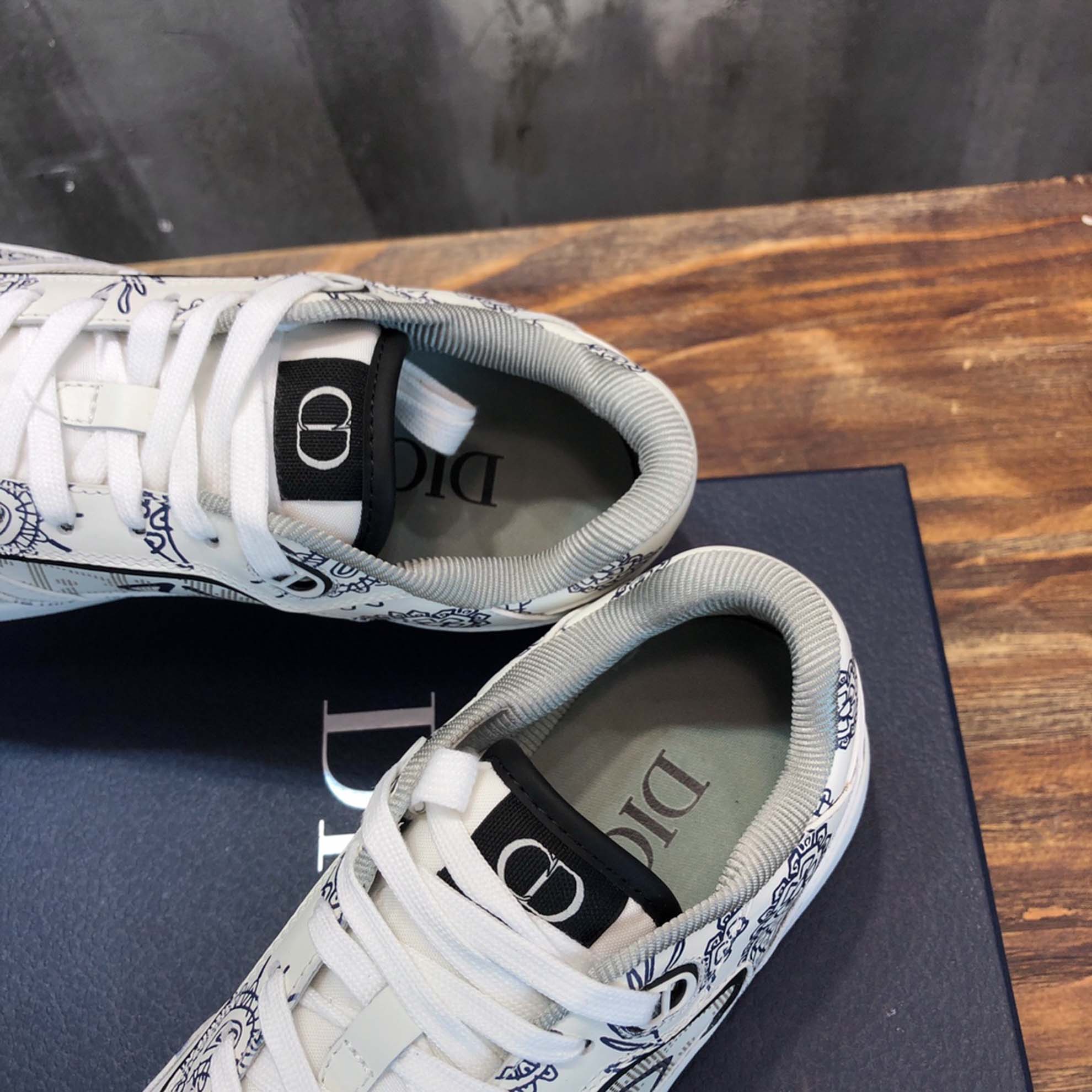 Giày Dior B27 Low White Navy Blue CD Paisley White Dior Oblique Like Auth