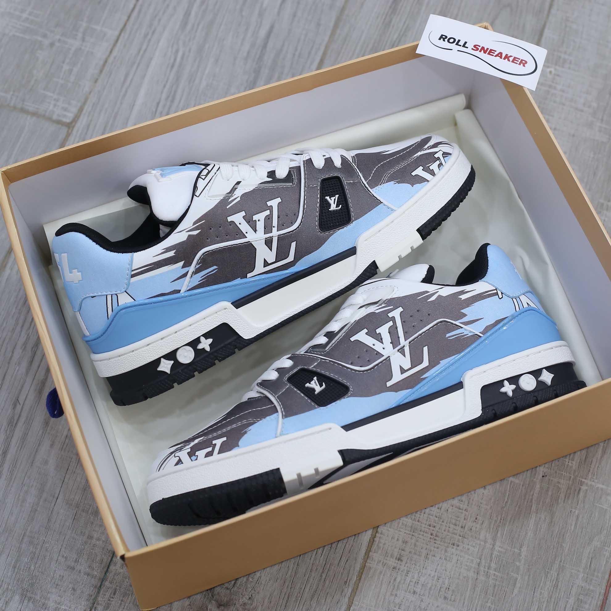 Giày Louis Vuitton LV Trainer#54 Graphic Print White Black Blue