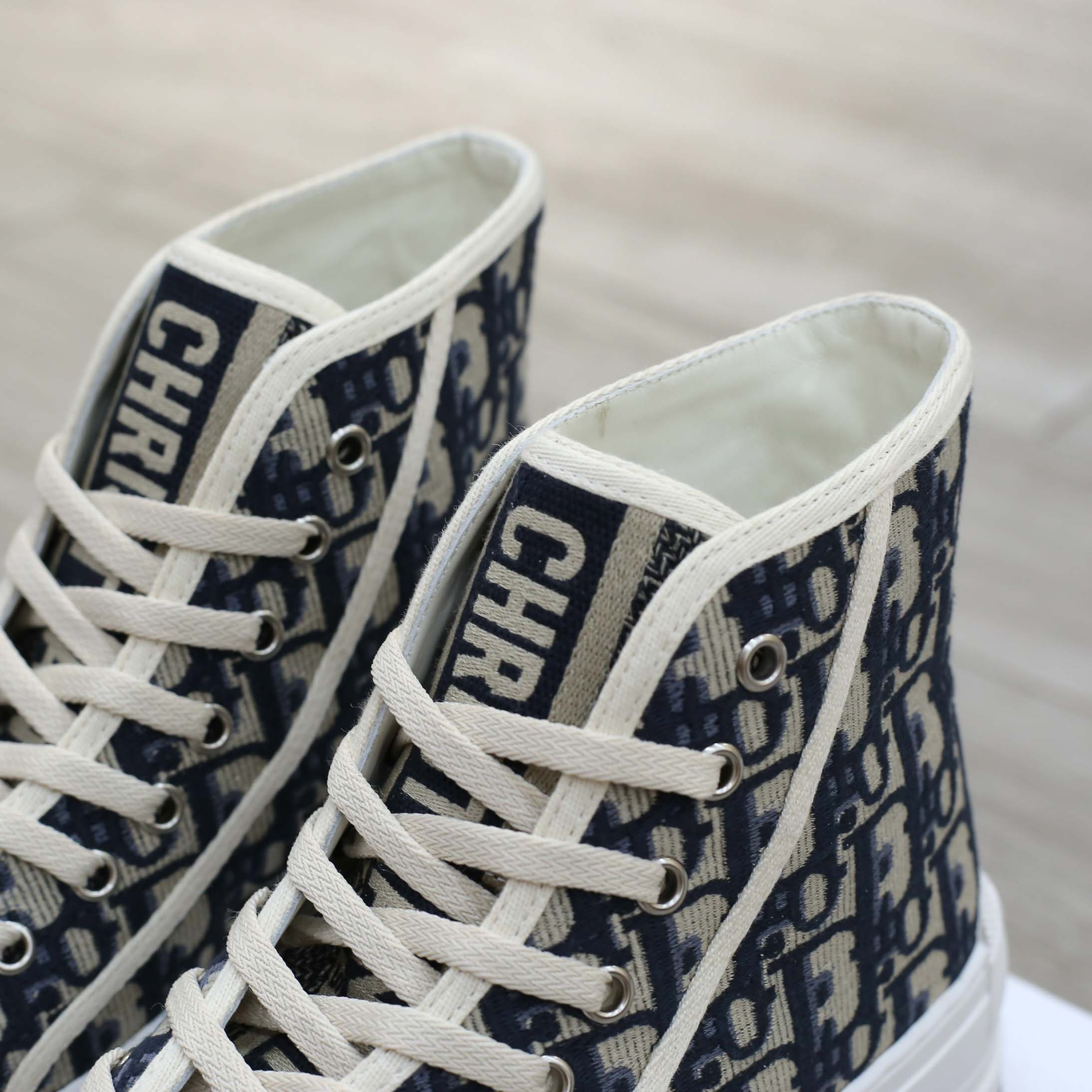 Giày WALK’N’DIOR HIGH-TOP PLATFORM SNEAKER Deep Blue Dior Oblique Embroidered Cotton Best Quality