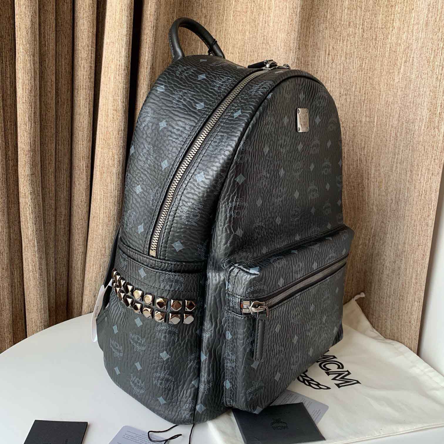 Balo MCM Stark Side Studs in Visetos Black Medium Like Auth