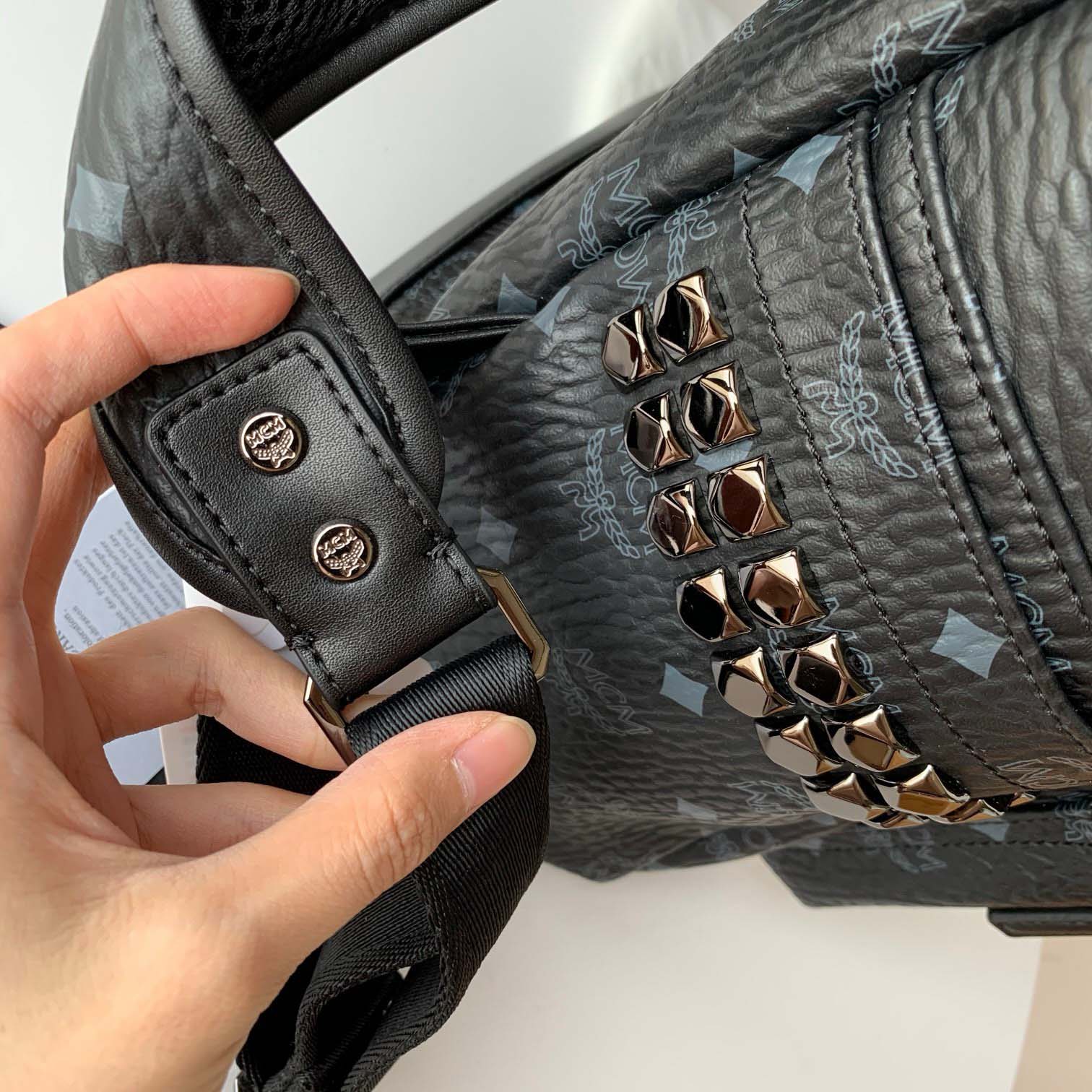 Balo MCM Stark Side Studs in Visetos Black Medium Like Auth