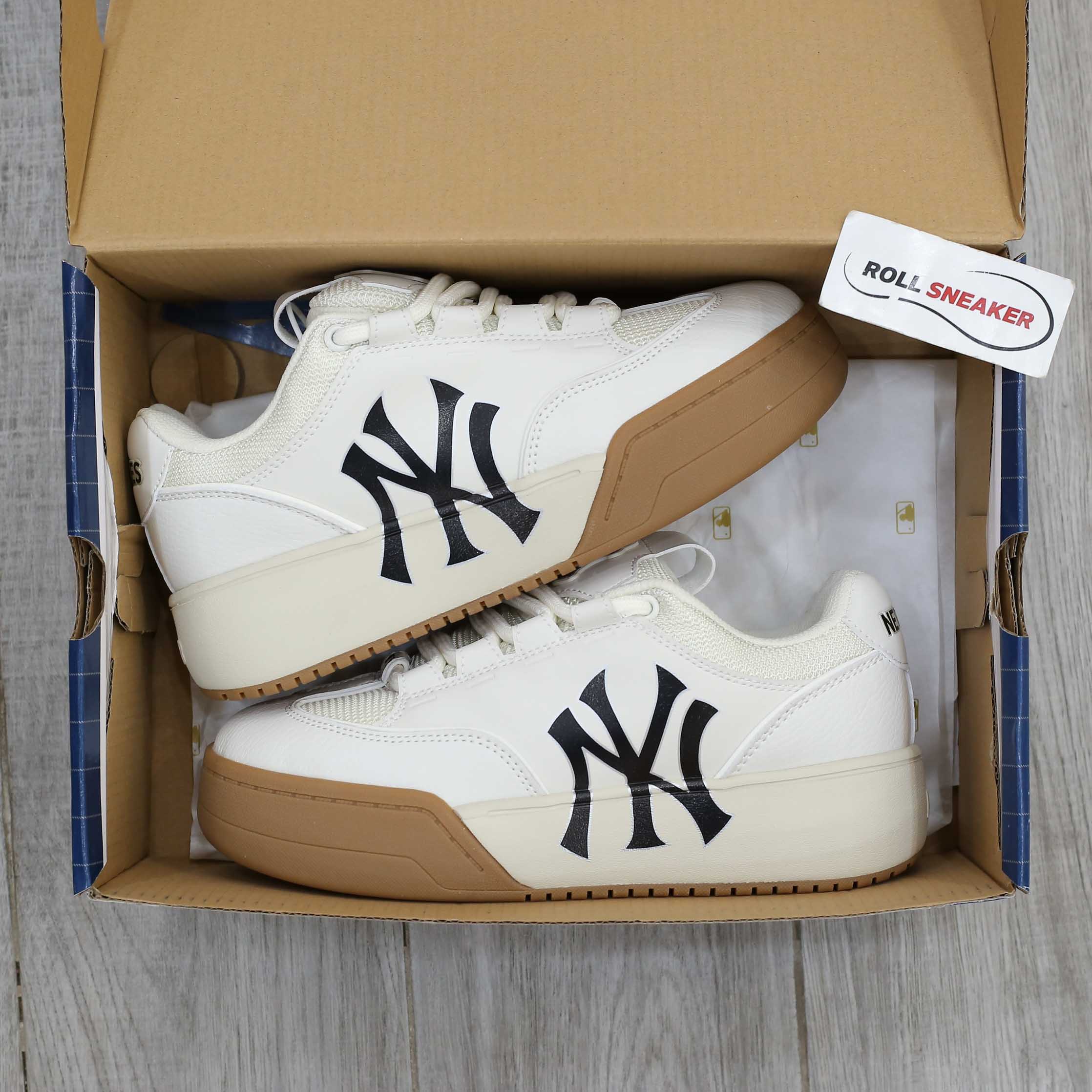 Giày MLB Chunky Wide New York Yankees Cream Trắng Kem Đế Nâu Like