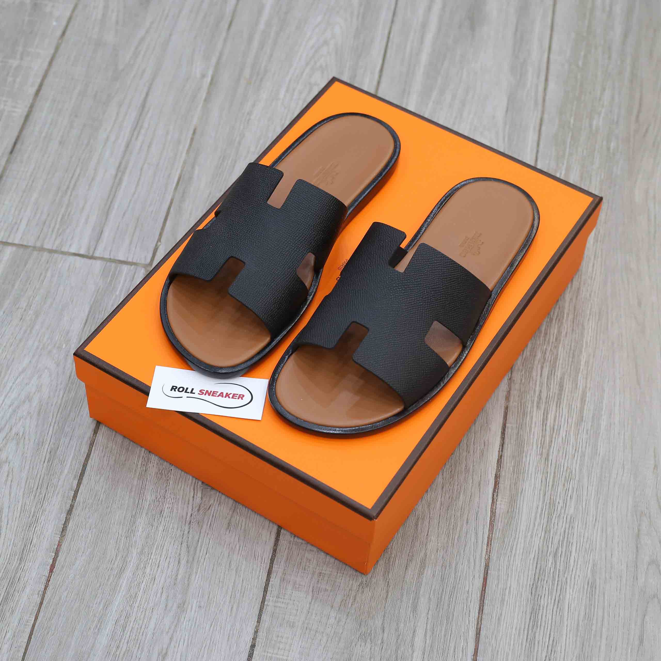 Dép Hermes da Epsom Đen Đế Nâu Like Auth