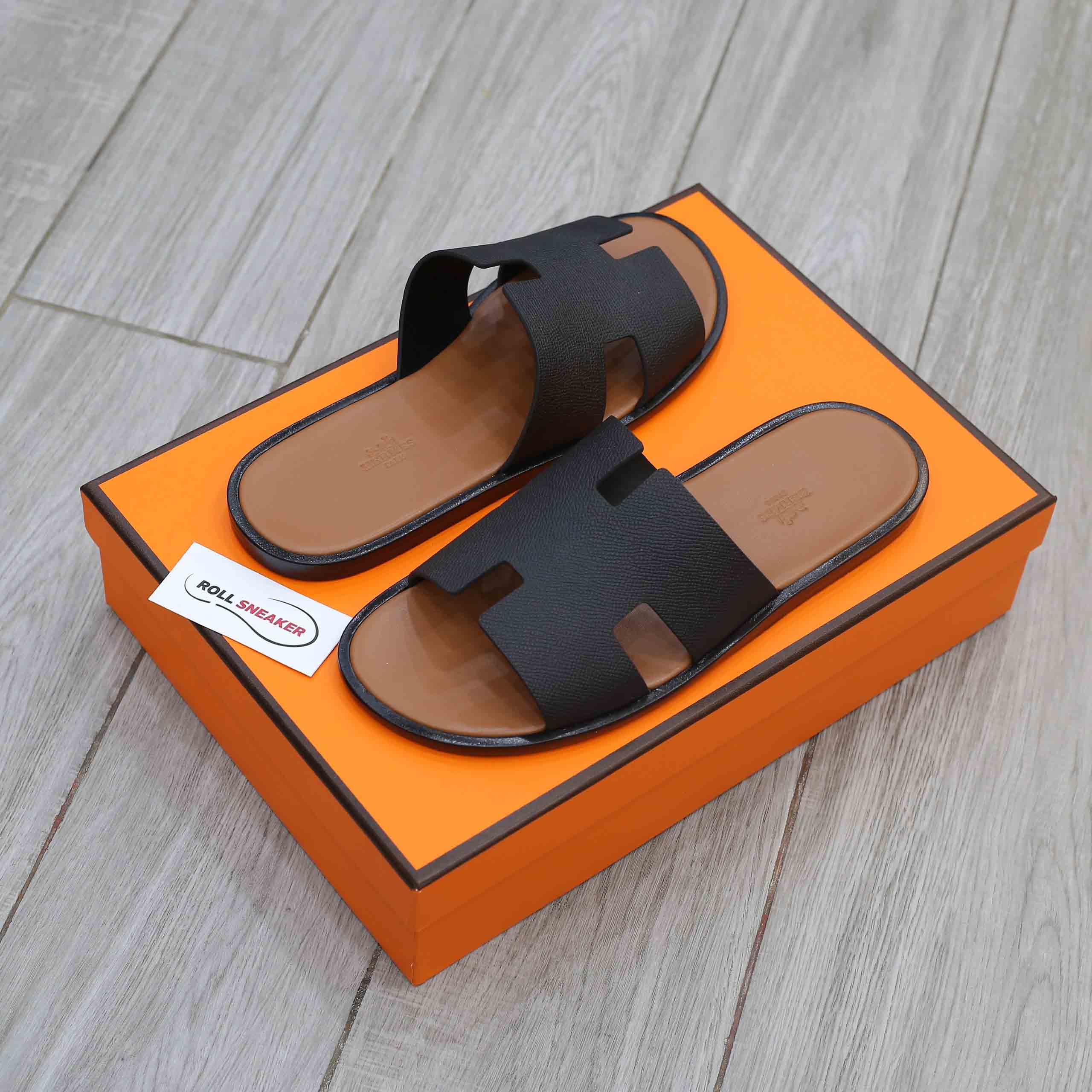 Dép Hermes da Epsom Đen Đế Nâu Like Auth