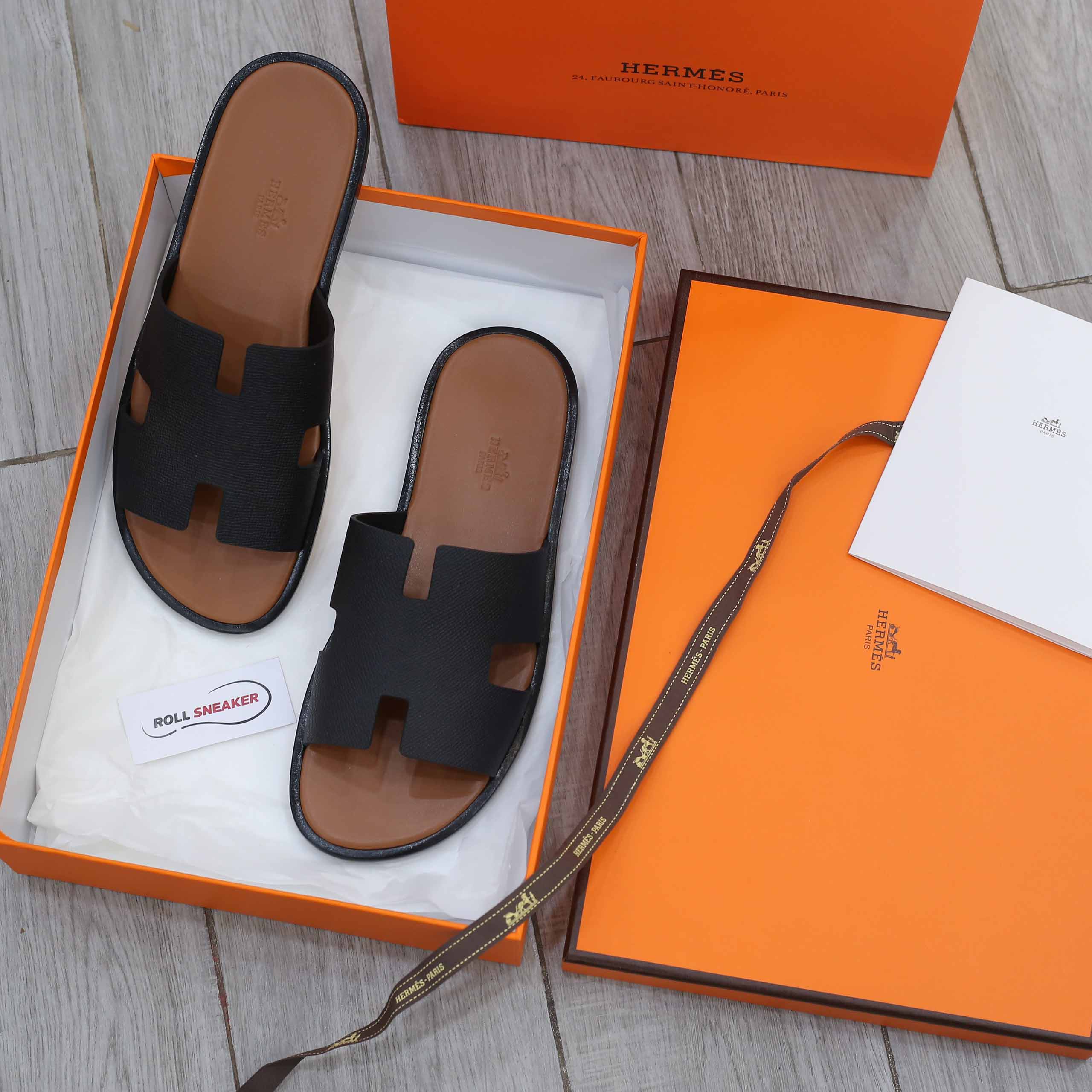 Dép Hermes da Epsom Đen Đế Nâu Like Auth