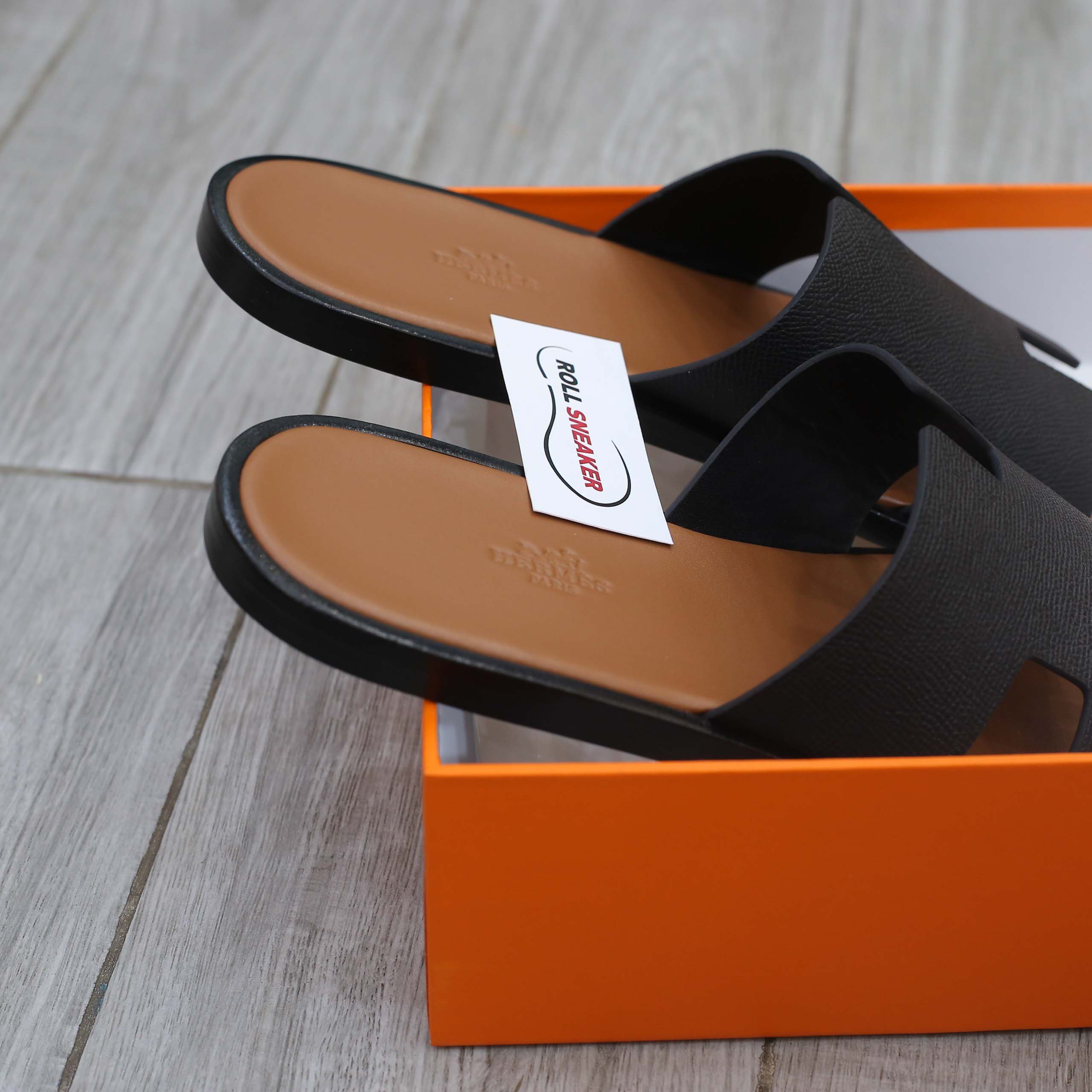Dép Hermes da Epsom Đen Đế Nâu Like Auth