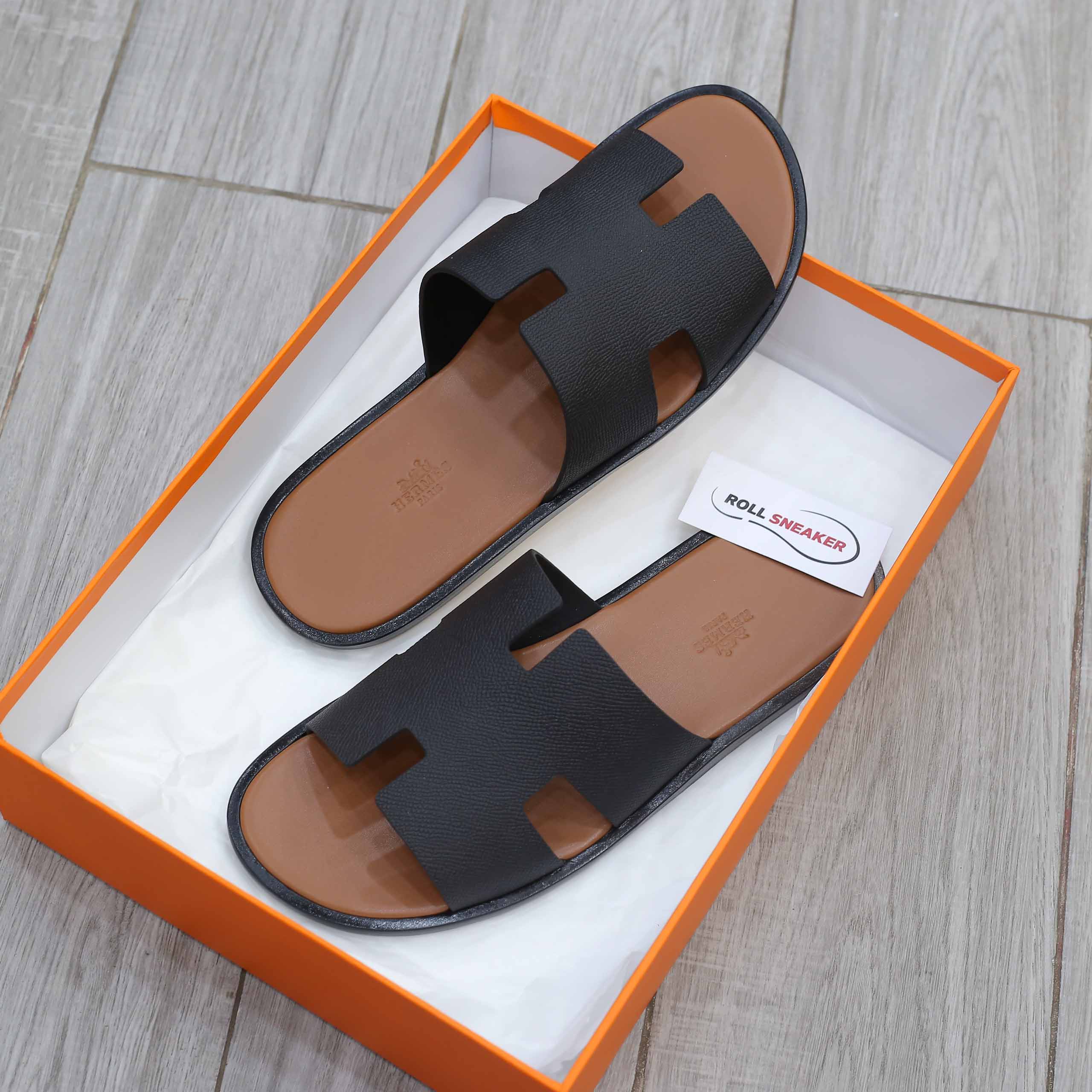 Dép Hermes da Epsom Đen Đế Nâu Like Auth