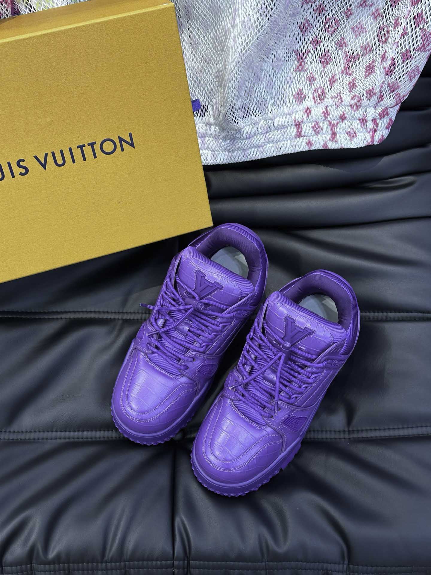 Giày Louis Vuitton LV Trainer Alligator Crocodile Purple Best Quality