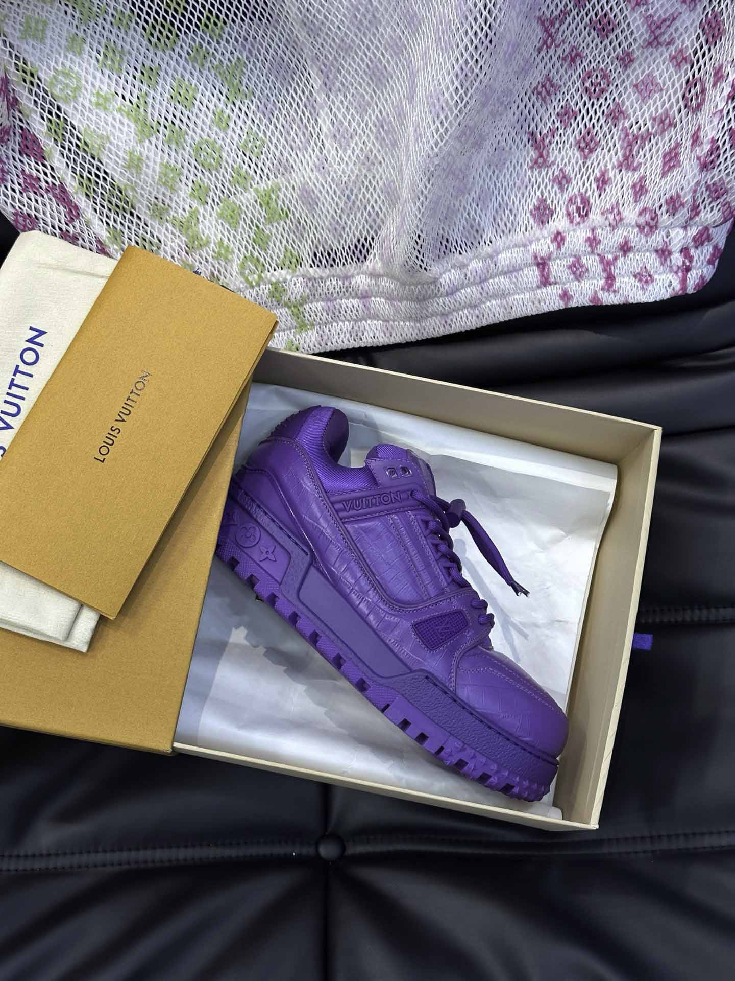 Giày Louis Vuitton LV Trainer Alligator Crocodile Purple Best Quality