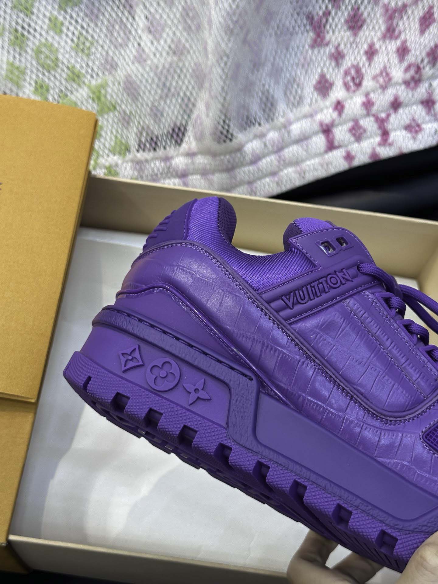 Giày Louis Vuitton LV Trainer Alligator Crocodile Purple Best Quality