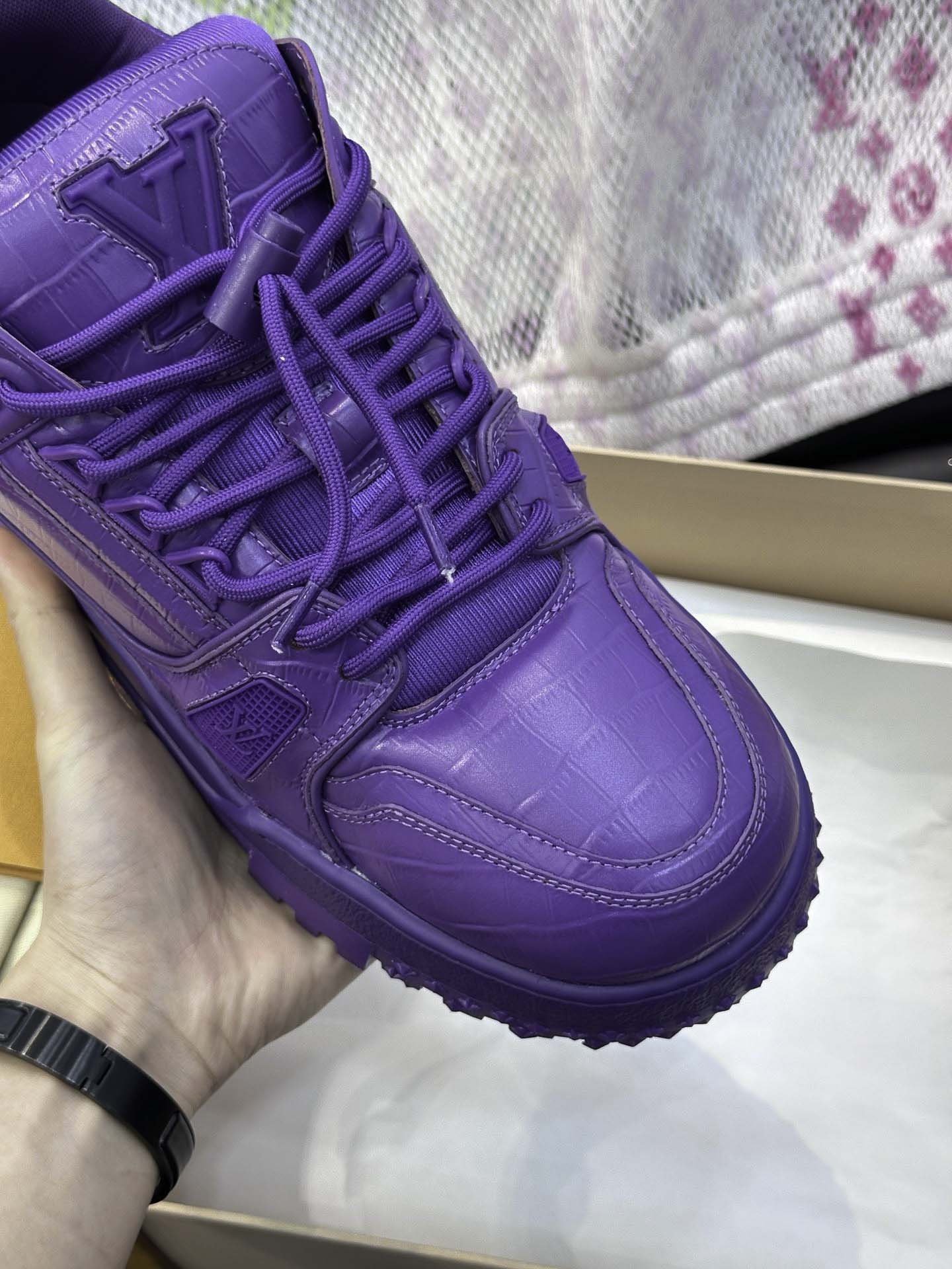 Giày Louis Vuitton LV Trainer Alligator Crocodile Purple Best Quality