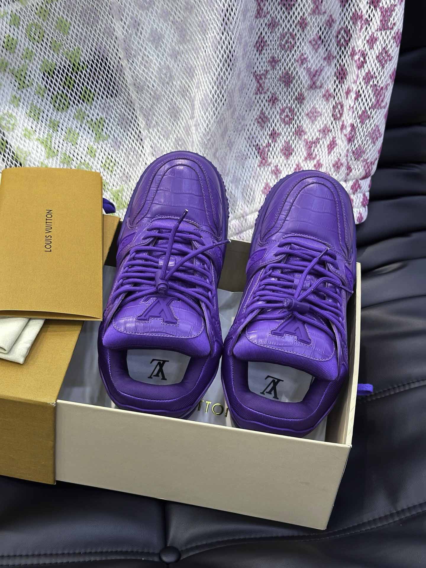Giày Louis Vuitton LV Trainer Alligator Crocodile Purple Best Quality