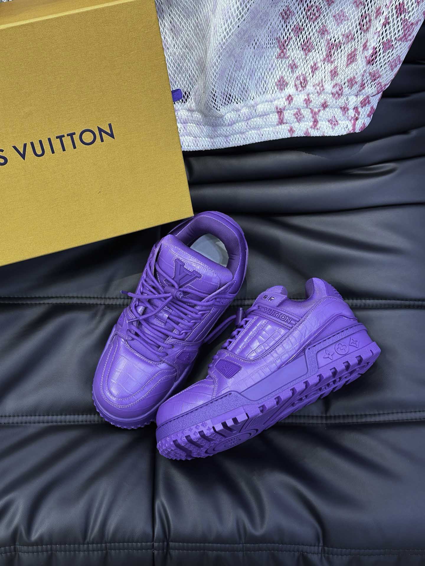 Giày Louis Vuitton LV Trainer Alligator Crocodile Purple Best Quality