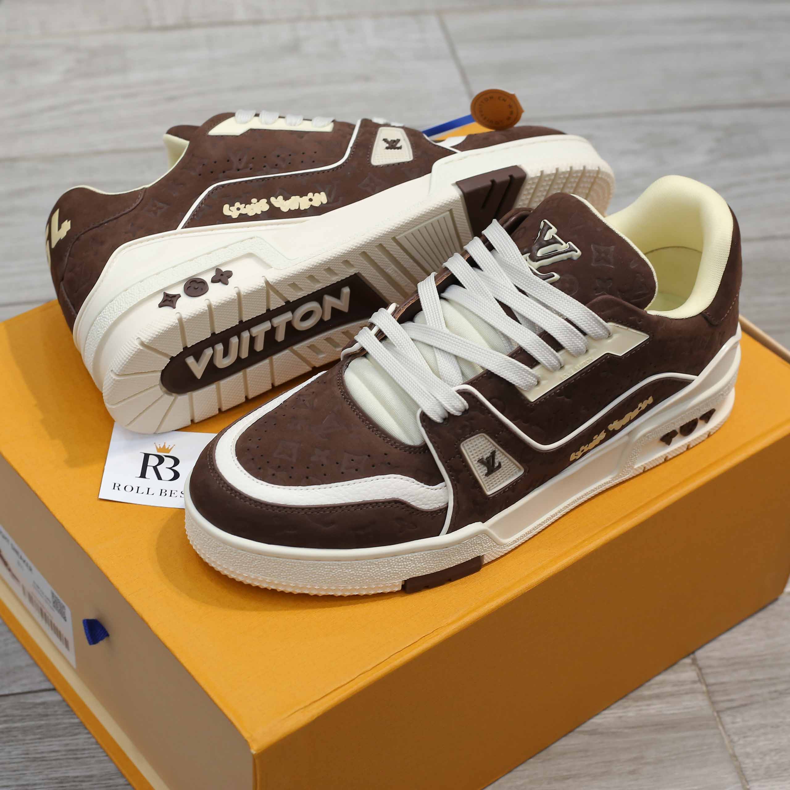 Giày Louis Vuitton LV Trainer Maxi Calf Leather Yellow Best Quality