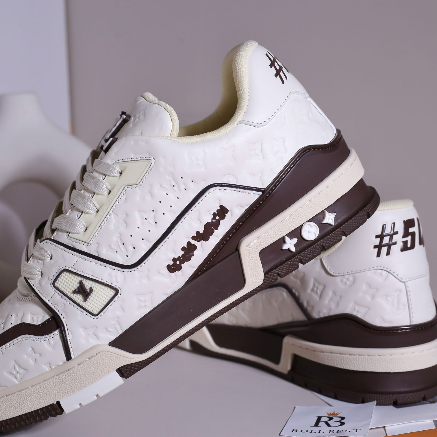 Giày Louis Vuitton LV Trainer #54 Monogram Embossed White Best Quality