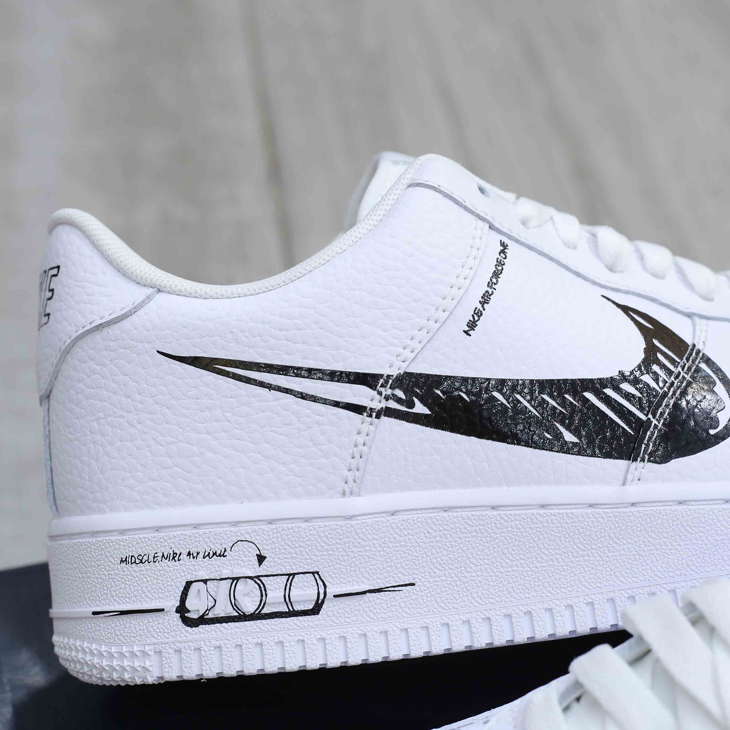 Giày Nike Air Force 1 Low GS 'Doodle Swoosh White Black Best Quality